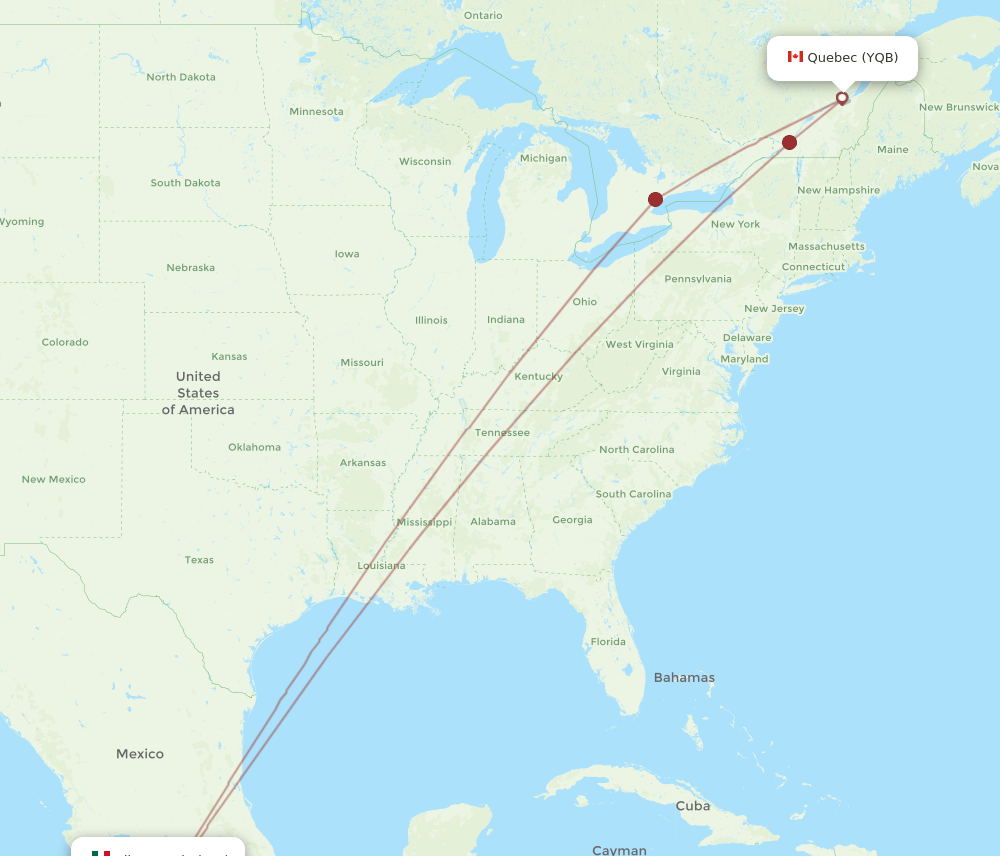 YQB to ZIH flights and routes map