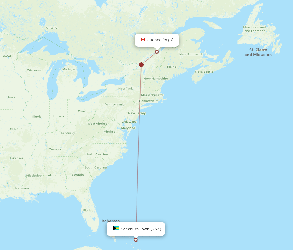 YQB-ZSA flight routes