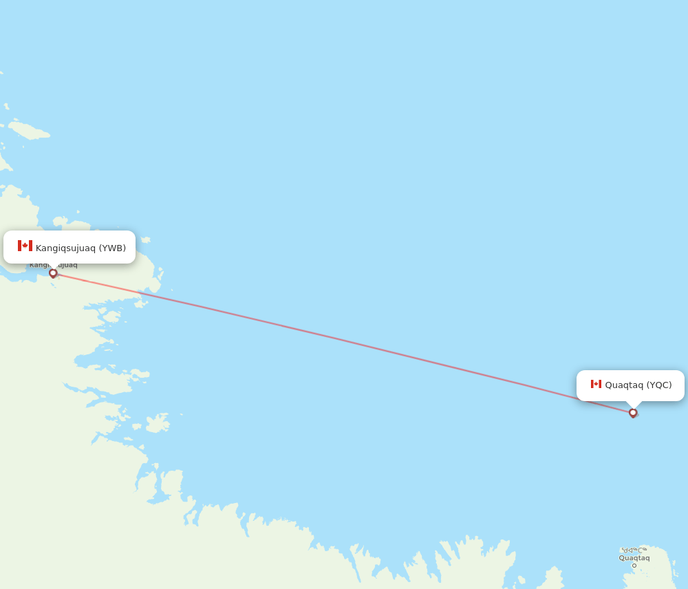 YQC to YWB flights and routes map