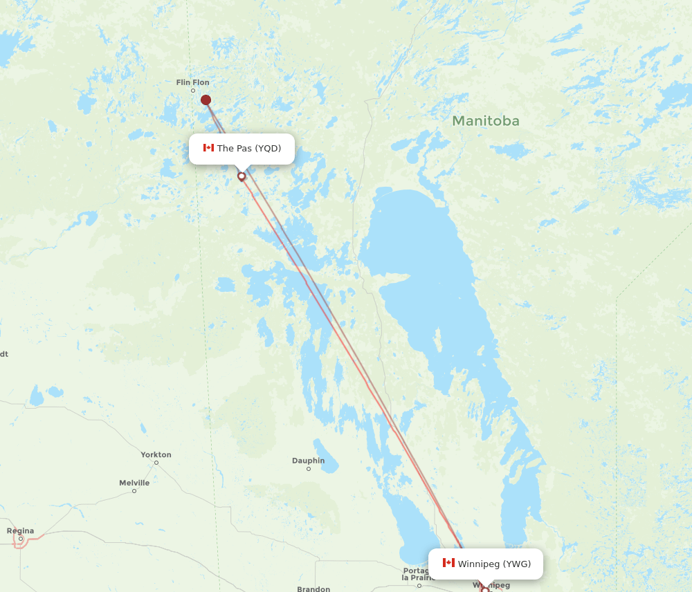 YQD-YWG flight routes