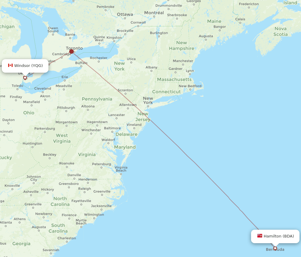 Windsor - Bermuda route map and flight paths
