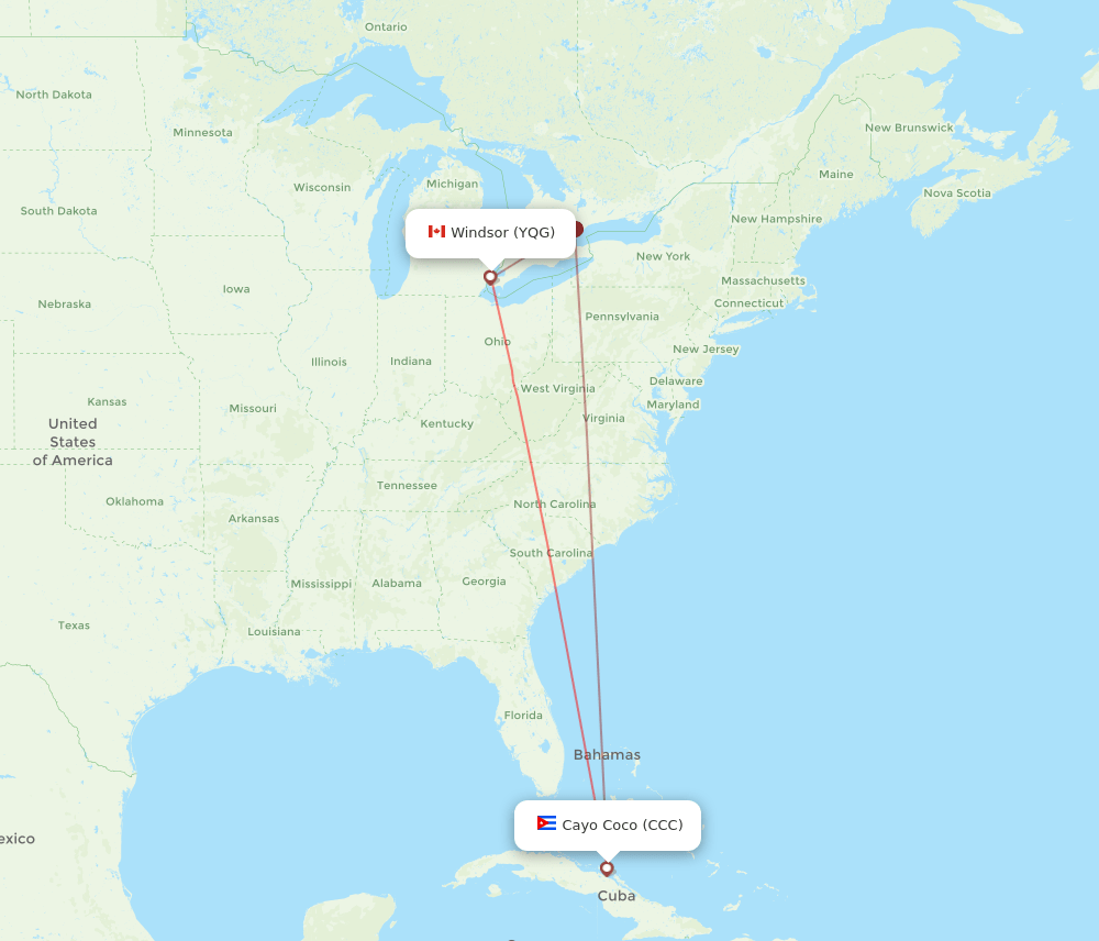 YQG-CCC flight routes