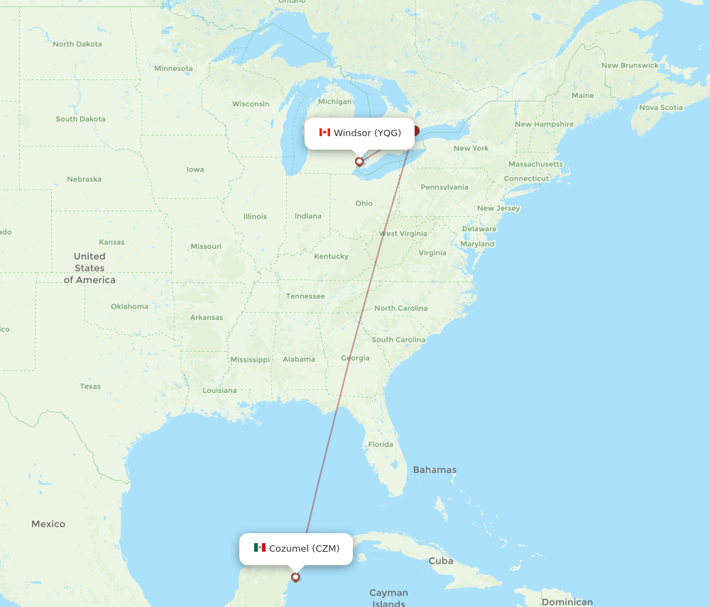 YQG-CZM flight routes