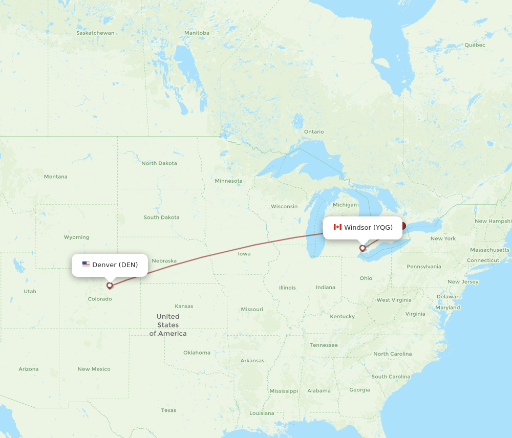 YQG-DEN flight routes