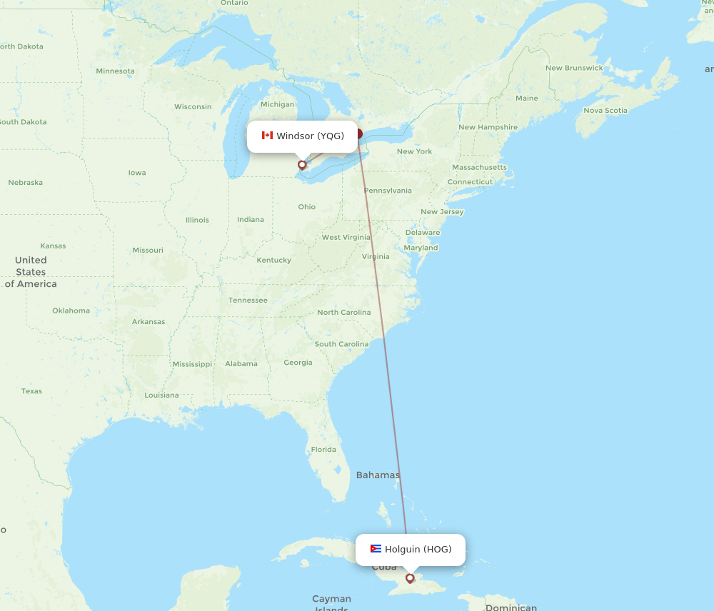 YQG-HOG flight routes