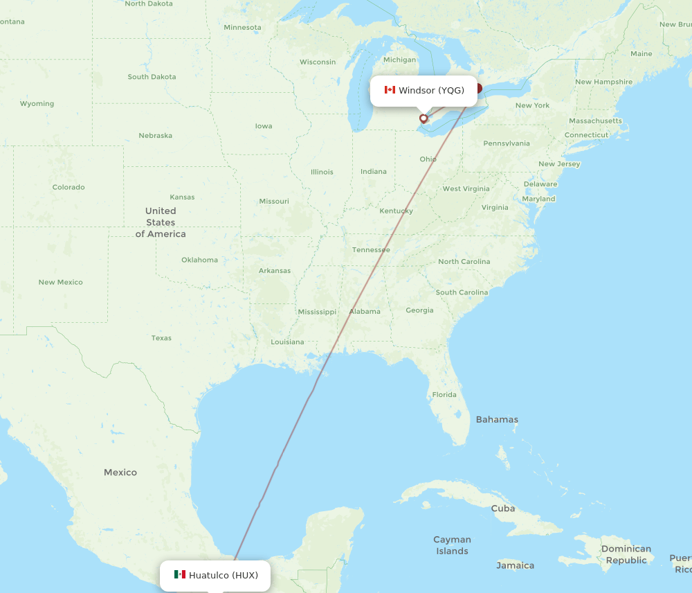 YQG-HUX flight routes