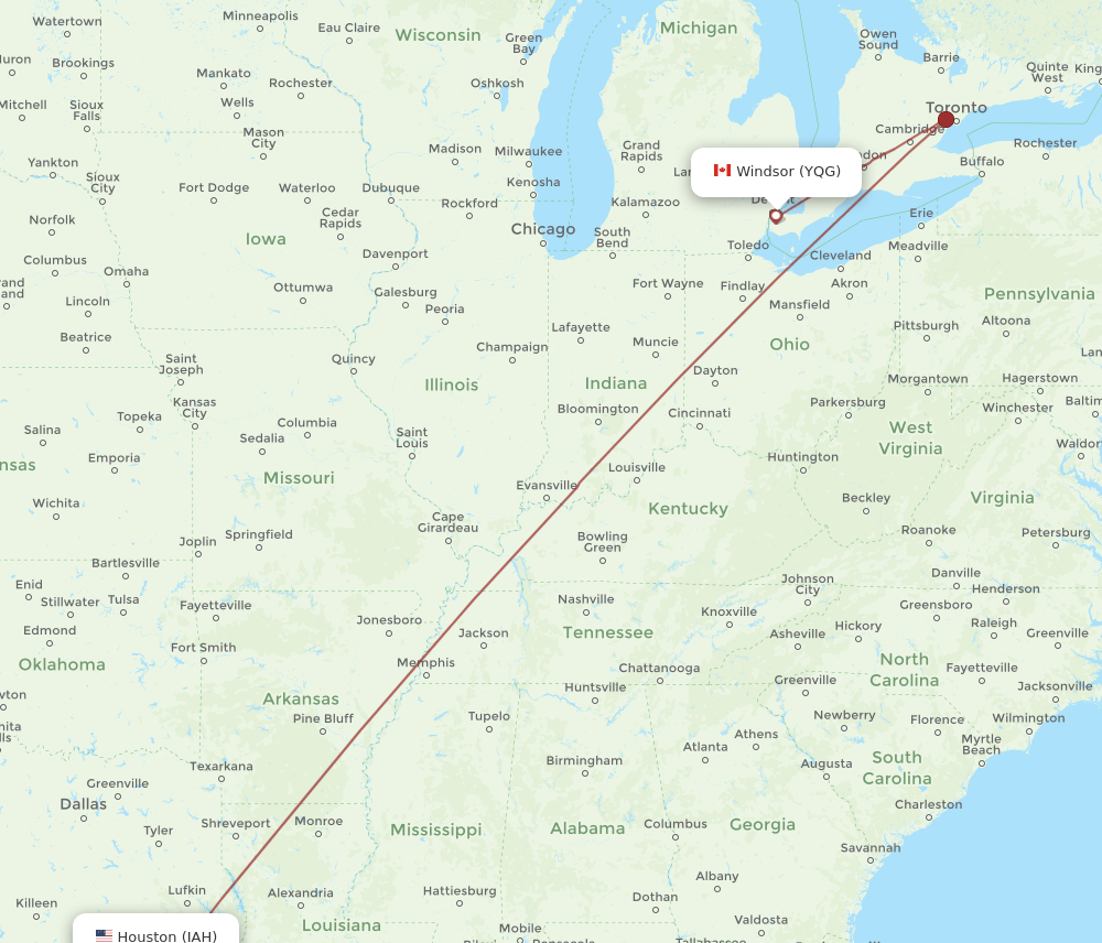 YQG-IAH flight routes