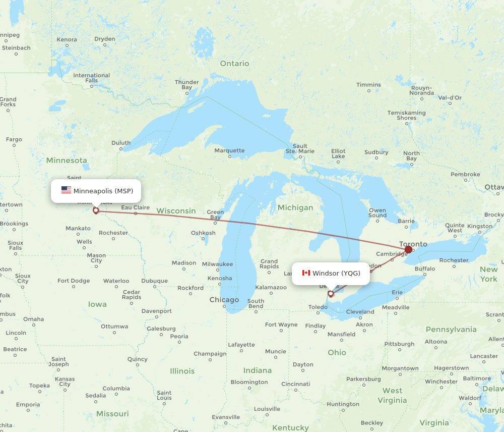 YQG-MSP flight routes