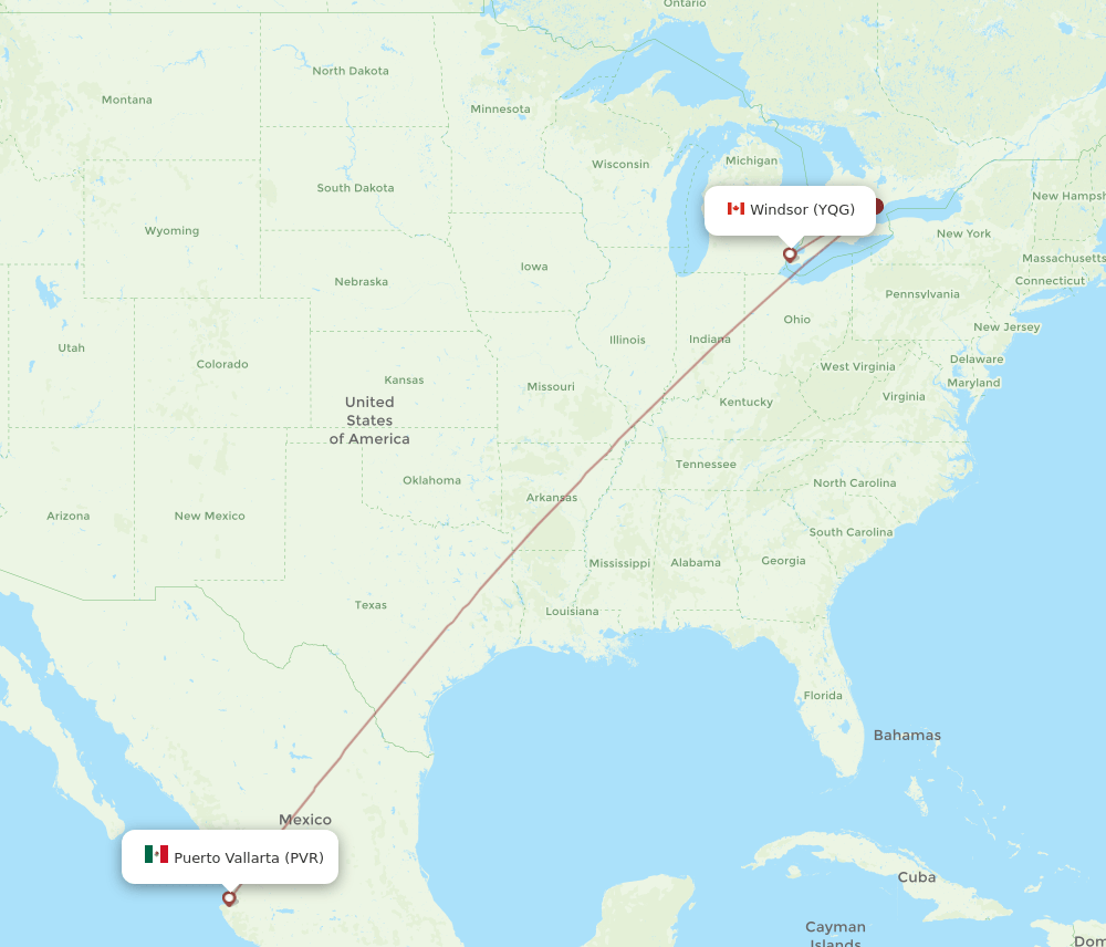 YQG-PVR flight routes