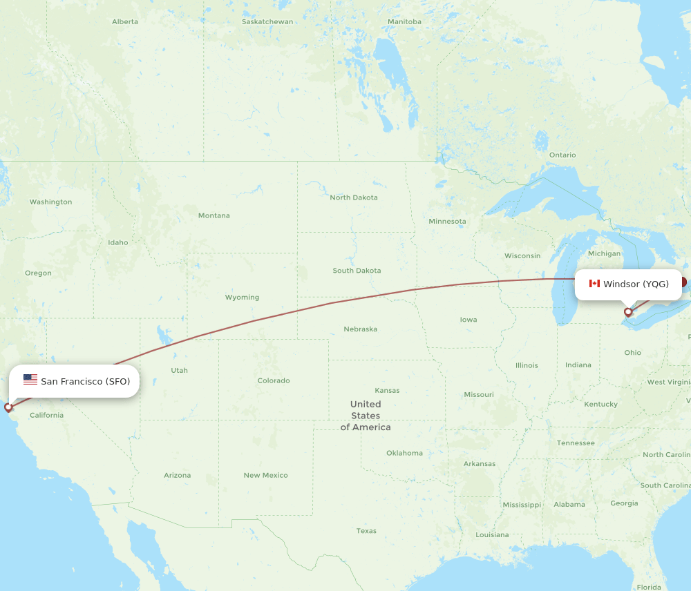 YQG-SFO flight routes