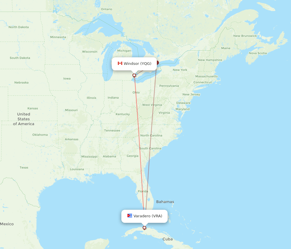 YQG-VRA flight routes