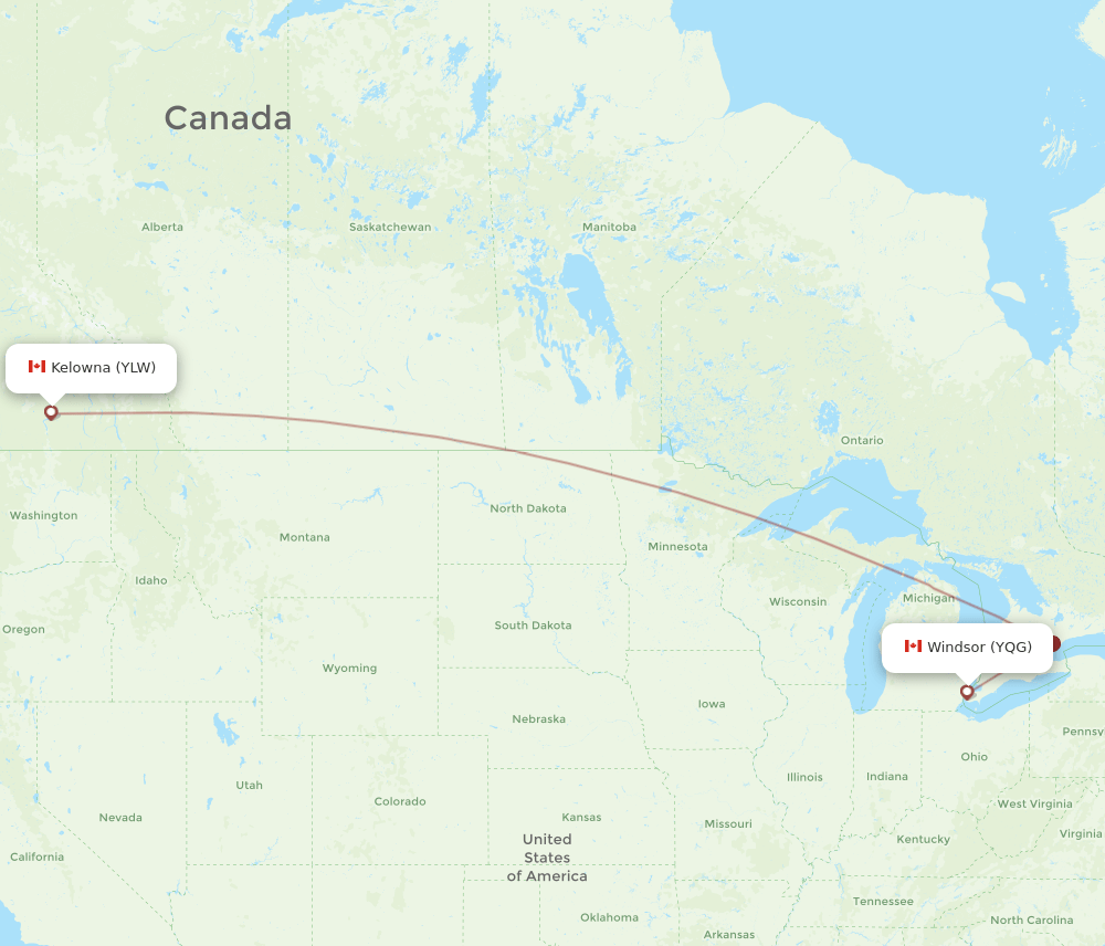 YQG-YLW flight routes