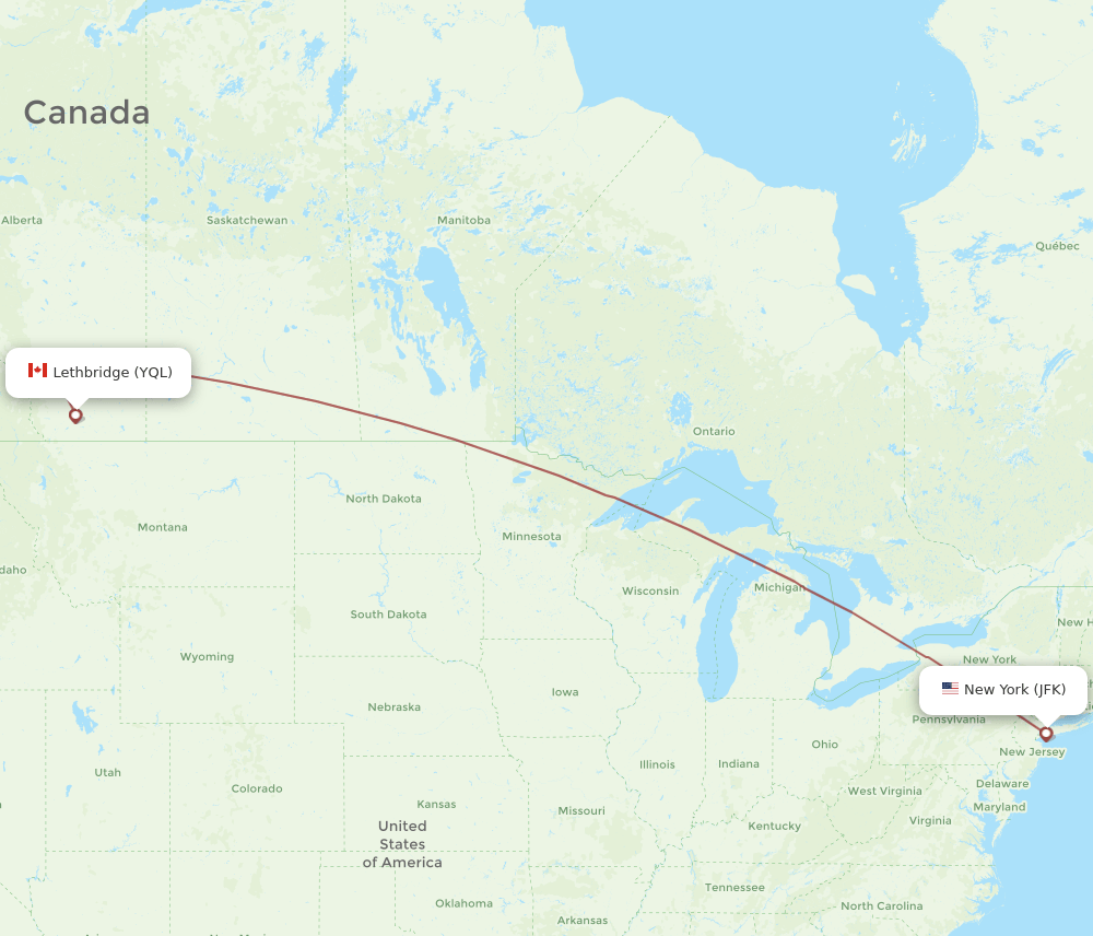 YQL-JFK flight routes