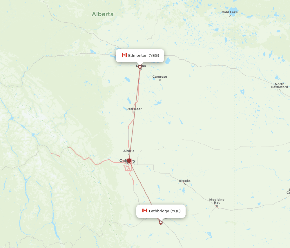 YQL-YEG flight routes