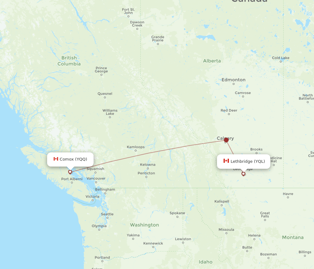 YQL to YQQ flights and routes map
