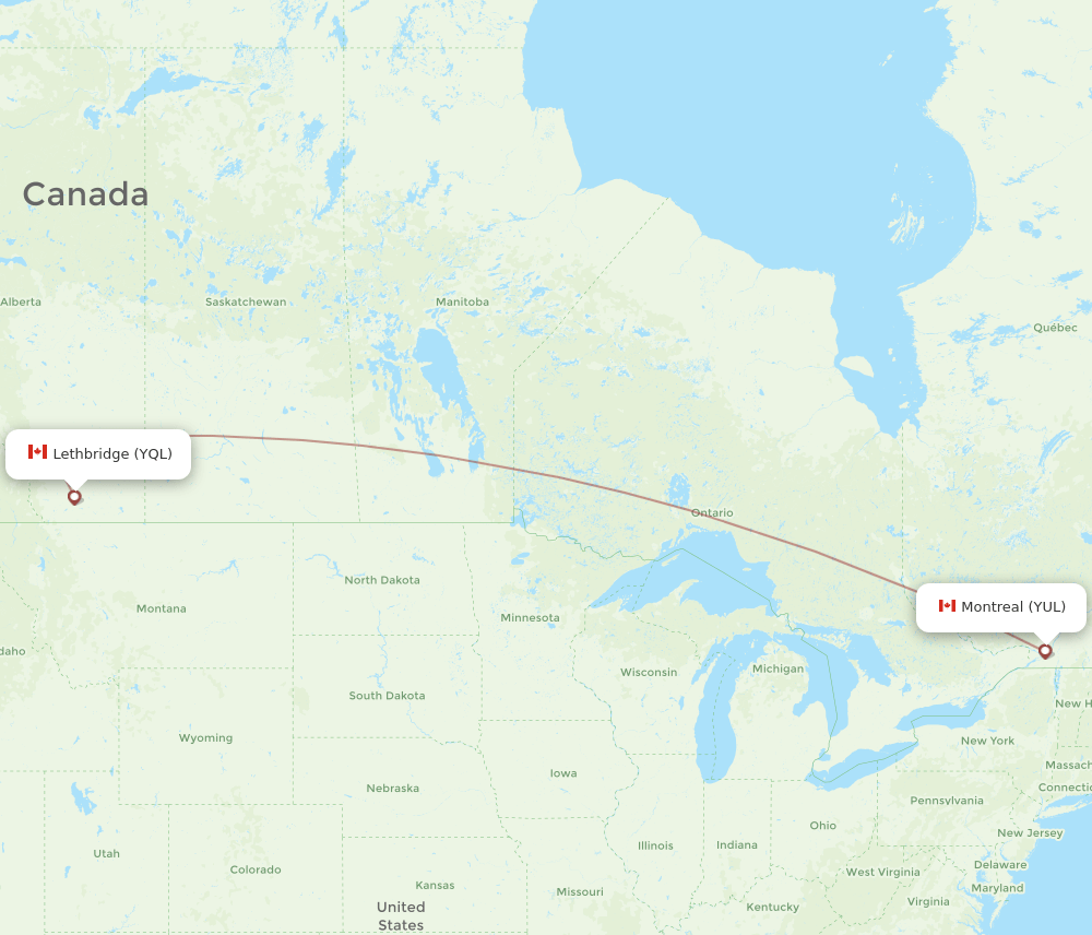 YQL-YUL flight routes