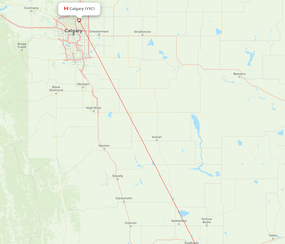 YQL to YYC flights and routes map
