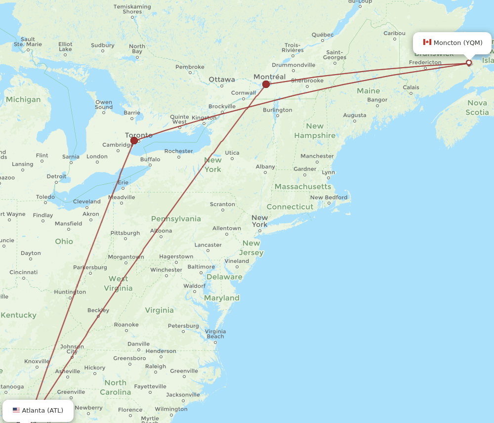 YQM to ATL flights and routes map
