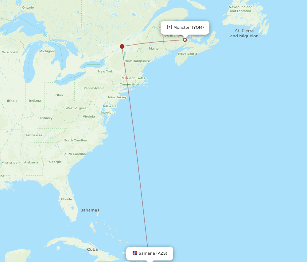 YQM to AZS flights and routes map
