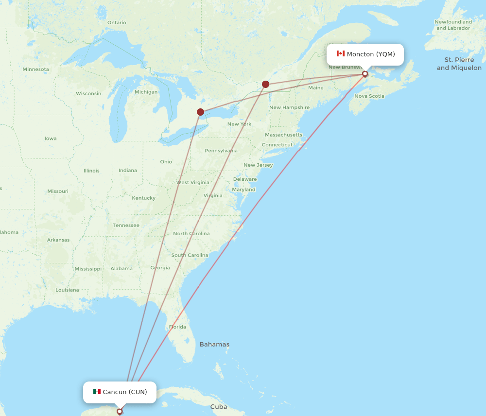 YQM-CUN flight routes
