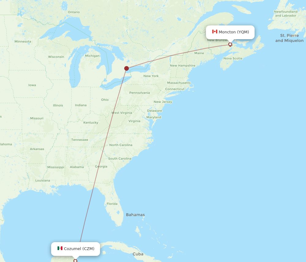 YQM to CZM flights and routes map