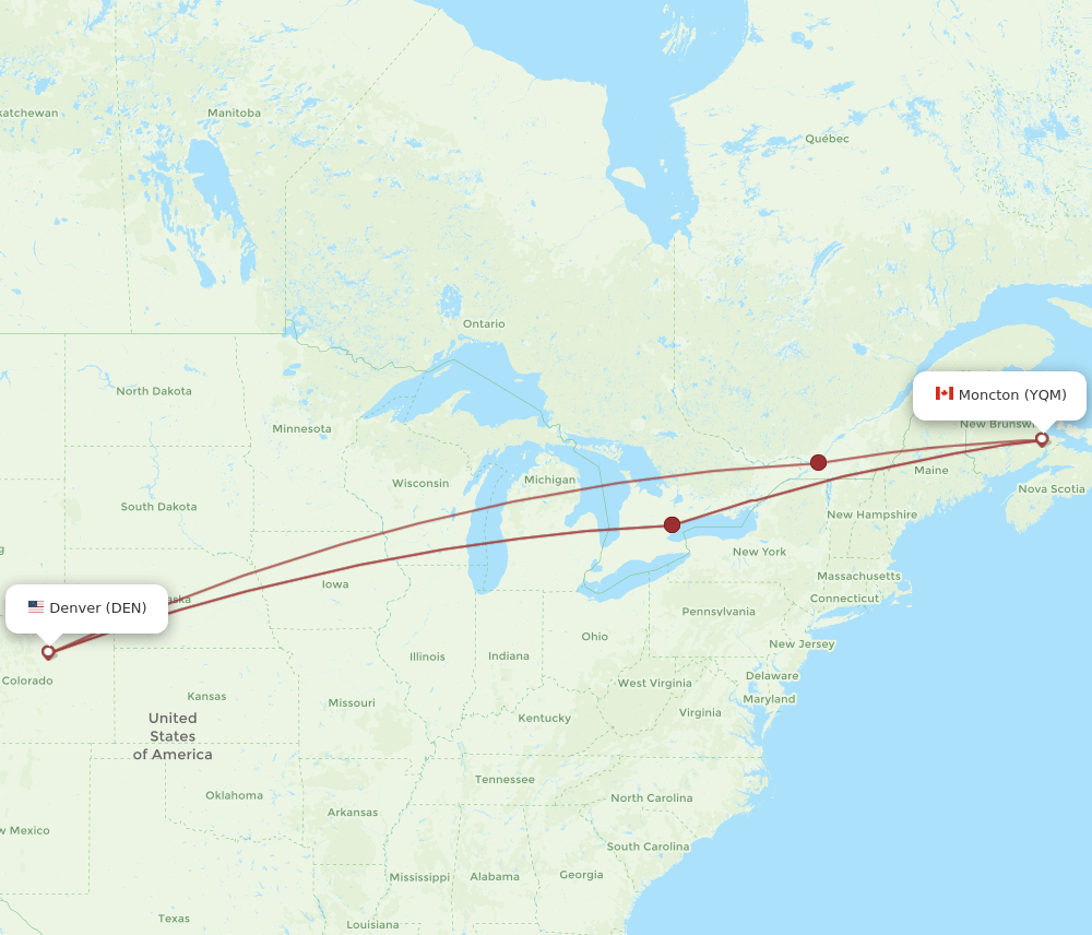 YQM-DEN flight routes