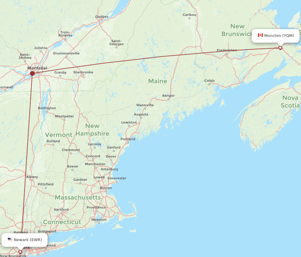 YQM-EWR flight routes