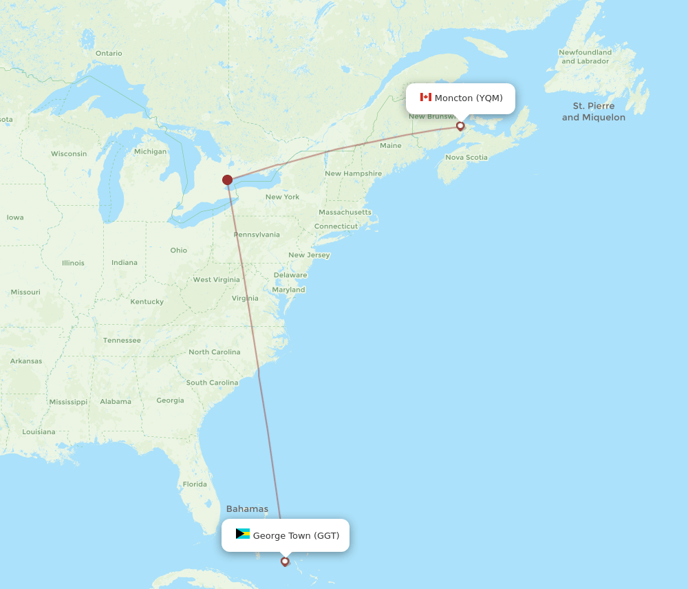 YQM to GGT flights and routes map