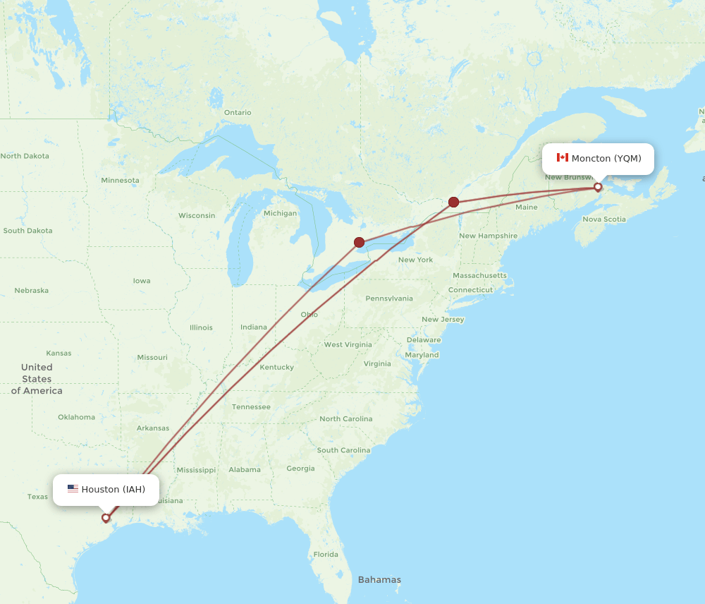 YQM-IAH flight routes