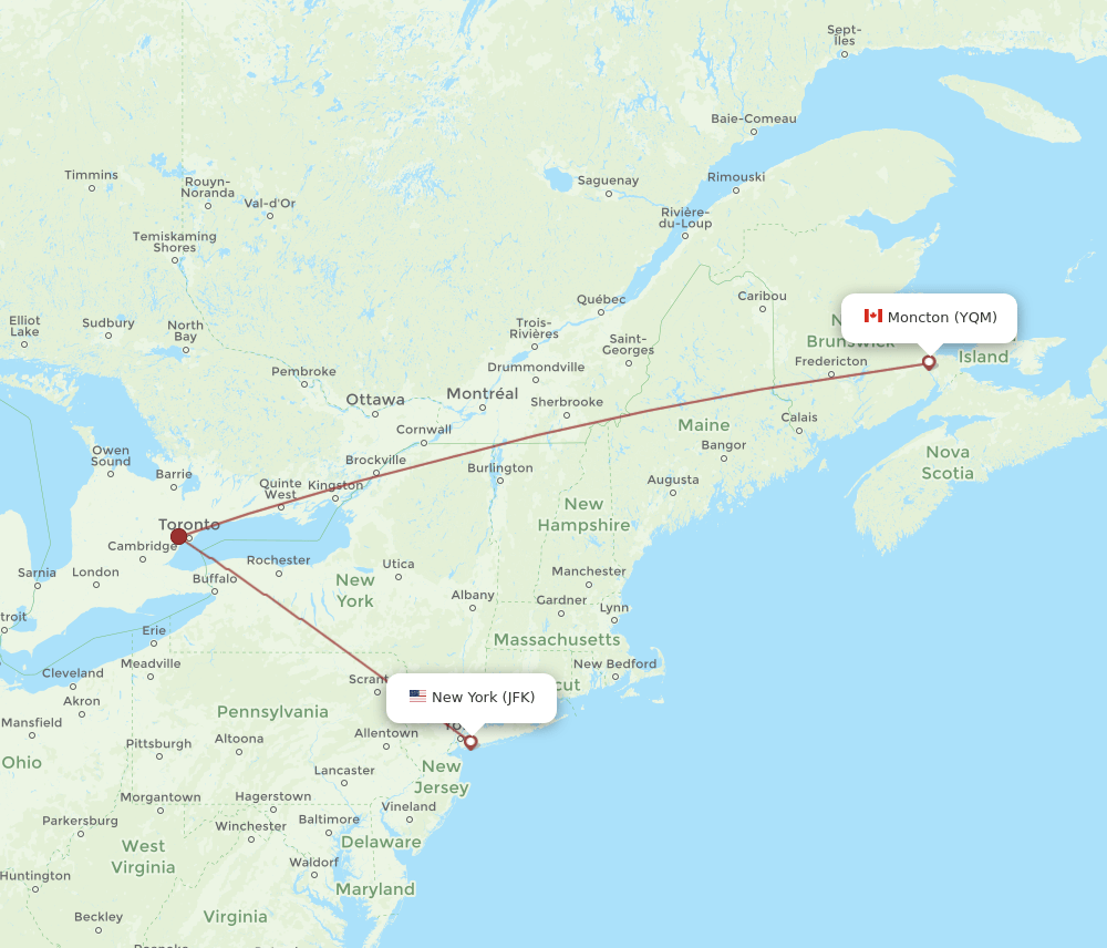 YQM-JFK flight routes