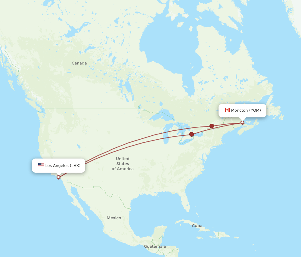 YQM-LAX flight routes