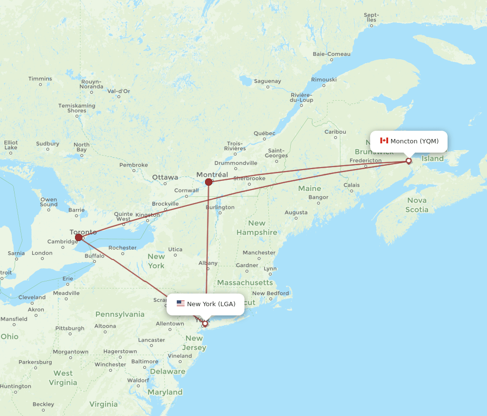 YQM-LGA flight routes