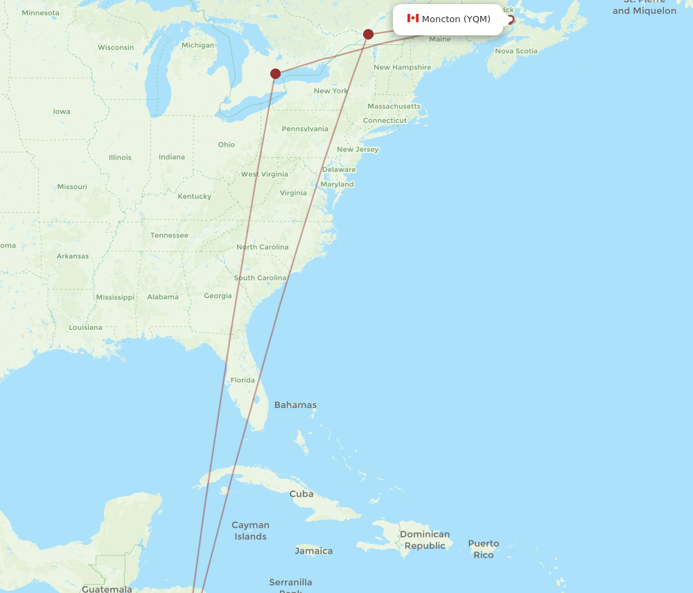 YQM to LIR flights and routes map