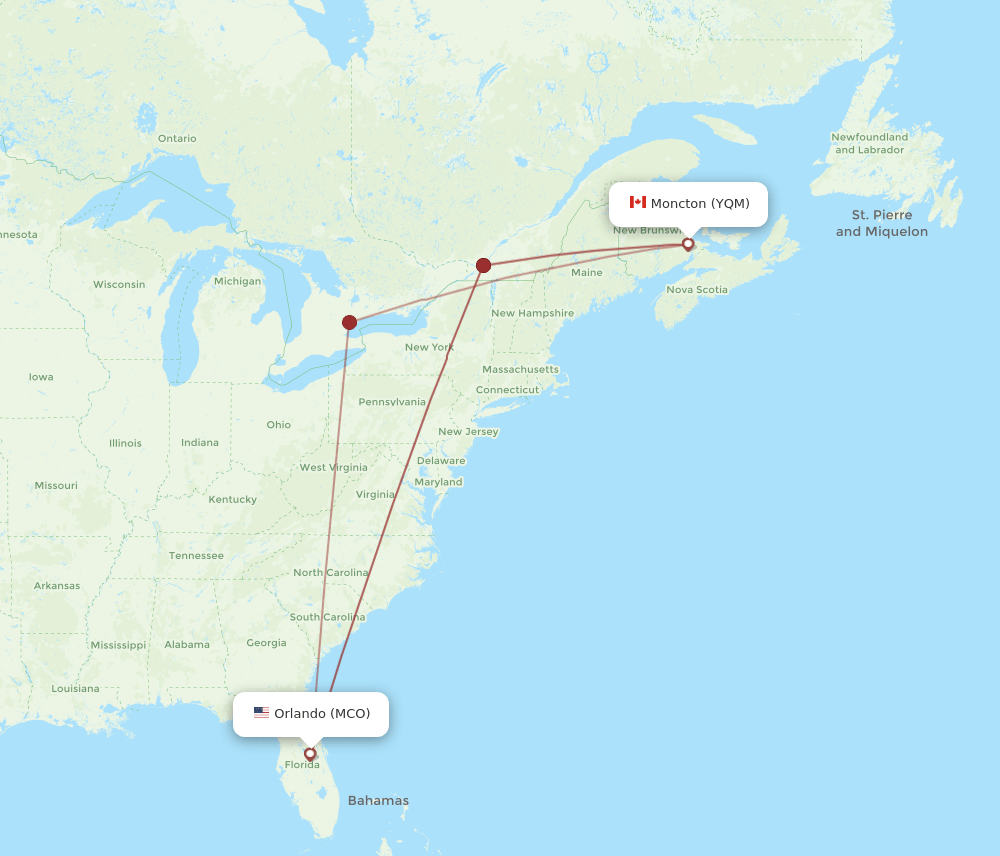YQM-MCO flight routes