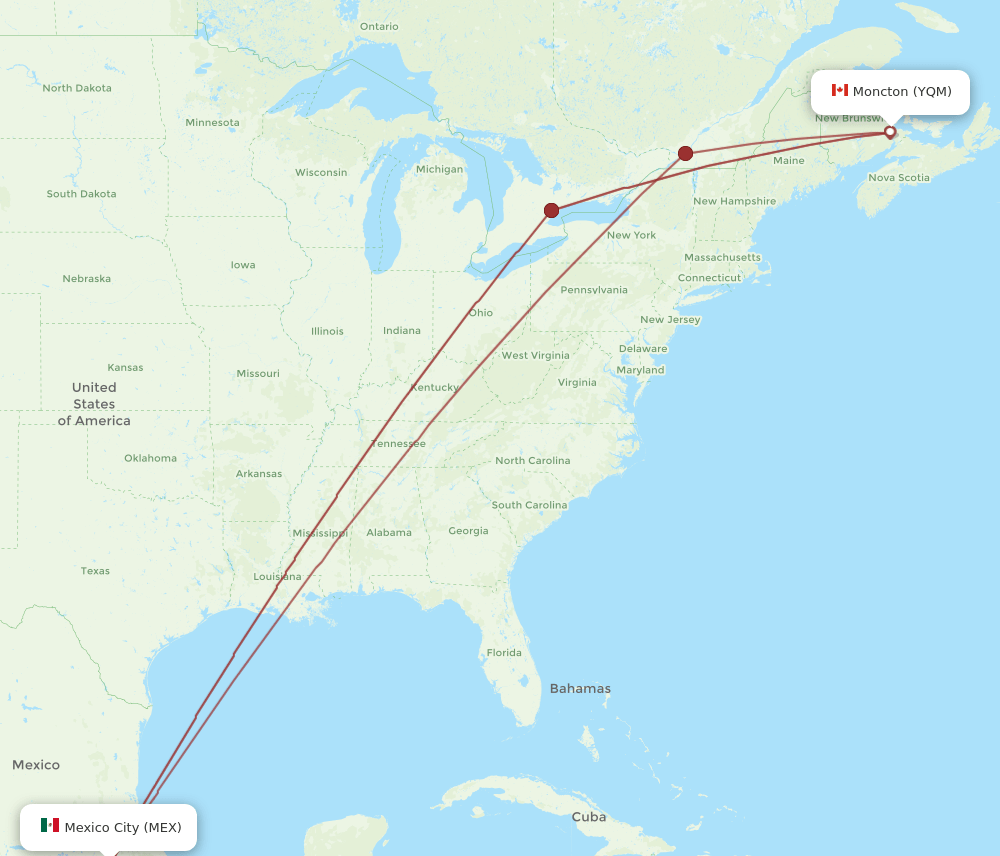 YQM-MEX flight routes