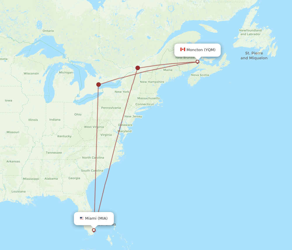 YQM-MIA flight routes