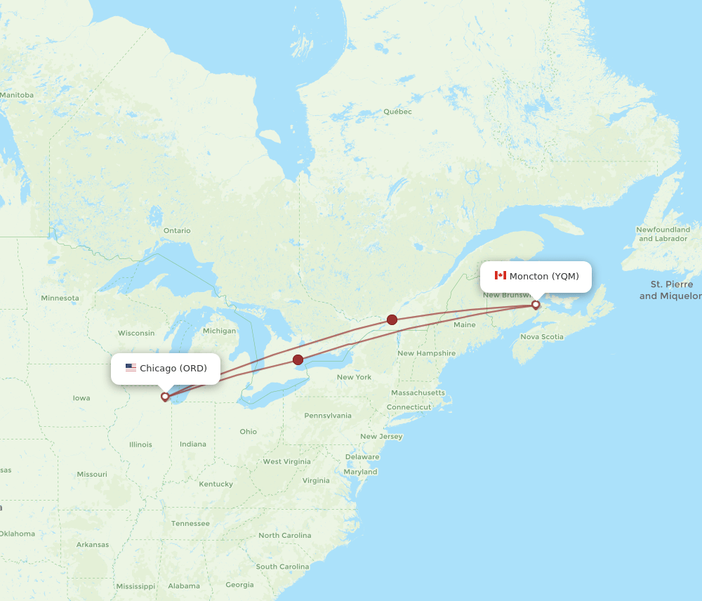 YQM-ORD flight routes