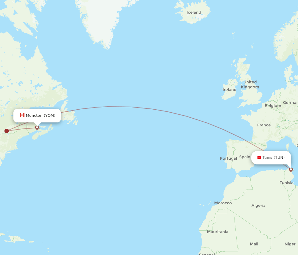 YQM to TUN flights and routes map