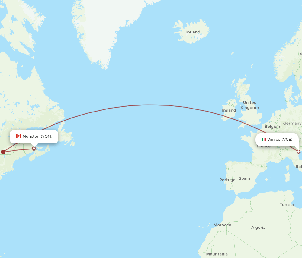 VCE to YQM flights and routes map