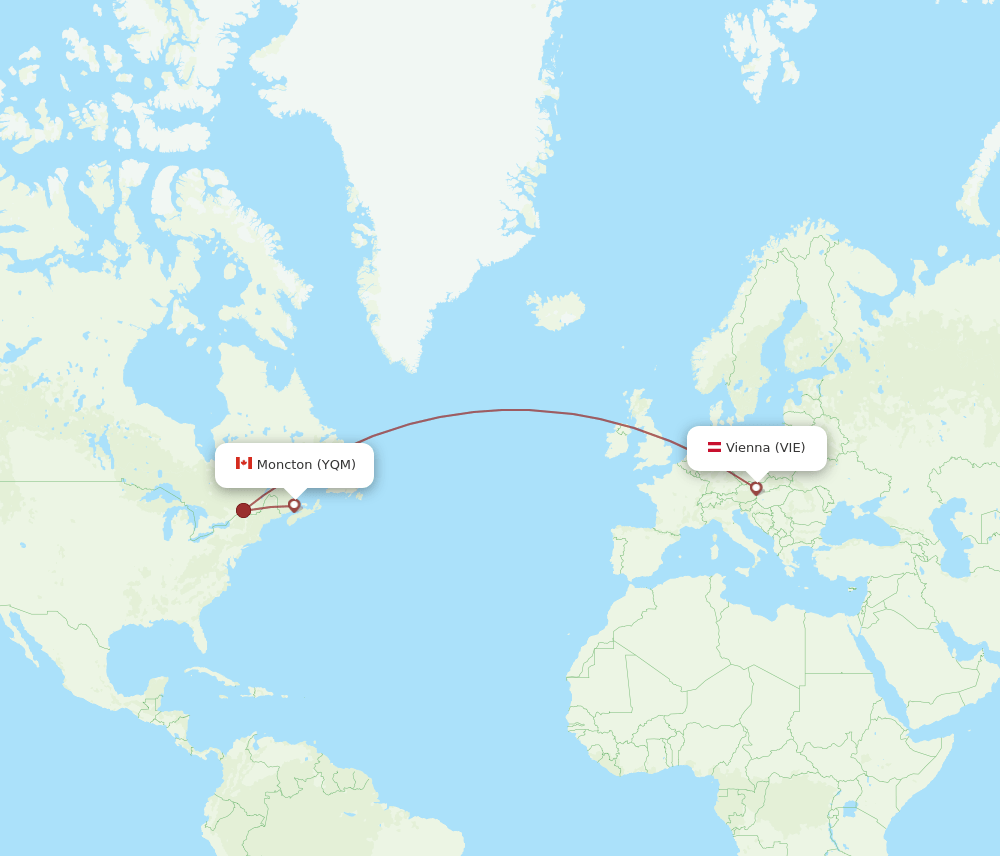 Vienna - Moncton route map and flight paths