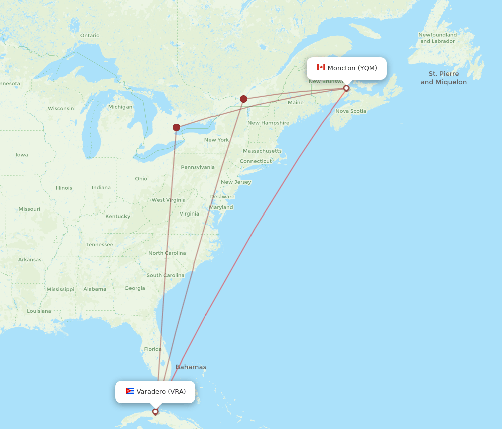 YQM-VRA flight routes