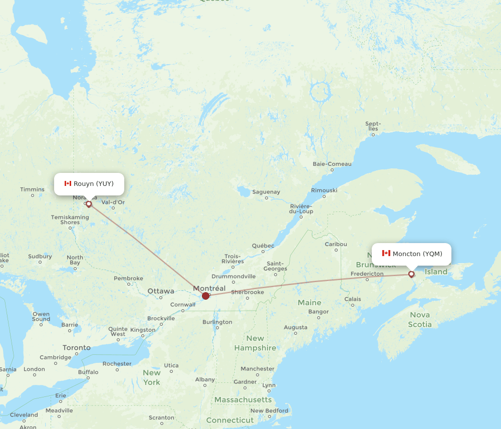 YQM to YUY flights and routes map