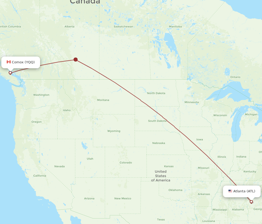 YQQ to ATL flights and routes map