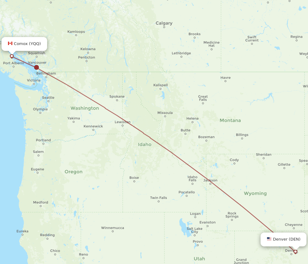 YQQ to DEN flights and routes map