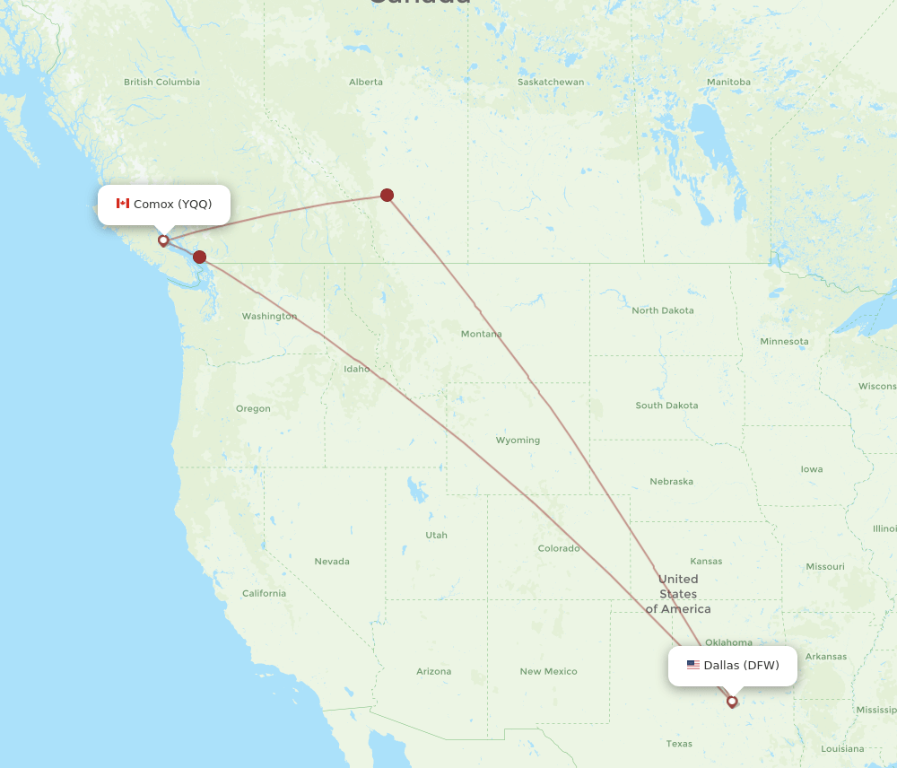 YQQ-DFW flight routes