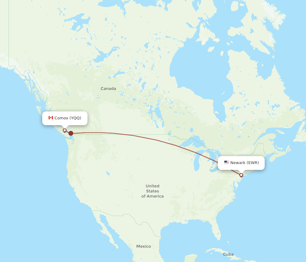 New York - Comox route map and flight paths
