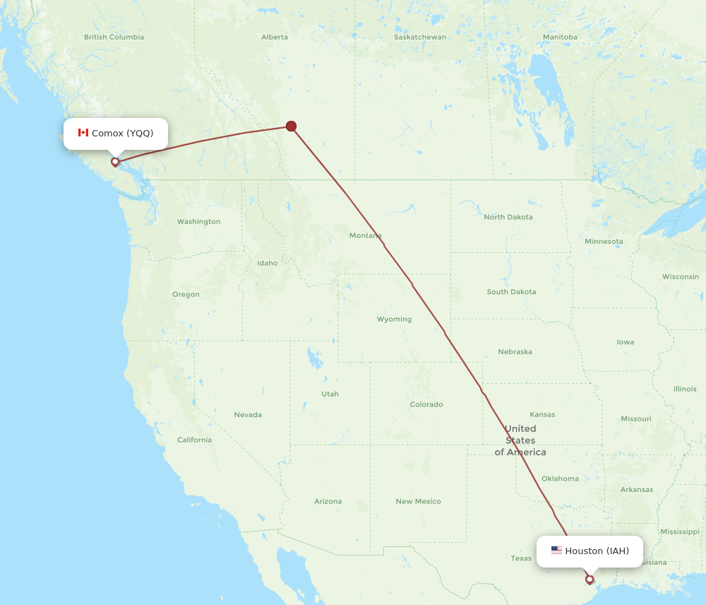 YQQ to IAH flights and routes map