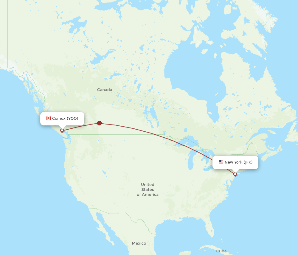 YQQ to JFK flights and routes map