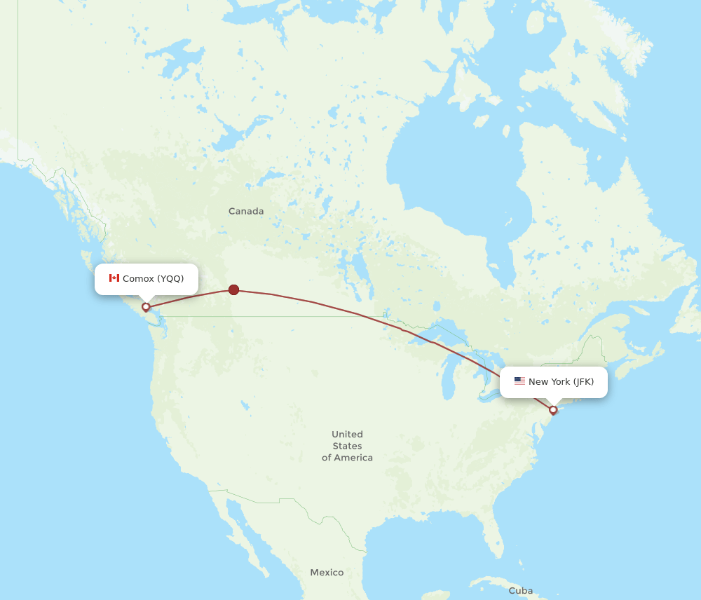 YQQ-JFK flight routes