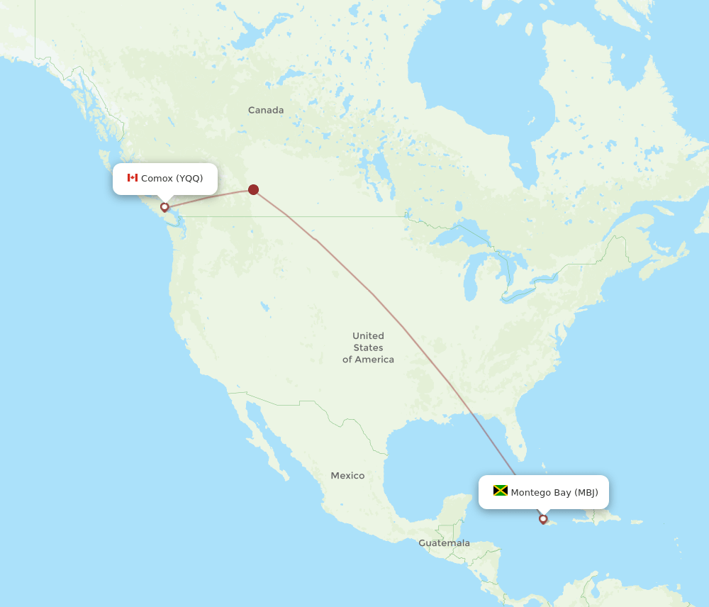 YQQ to MBJ flights and routes map